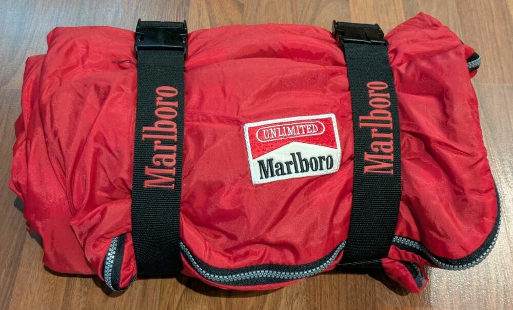 Vintage 90s Marlboro Unlimited Sleeping Bag Red Buffalo Plaid Carry Bag